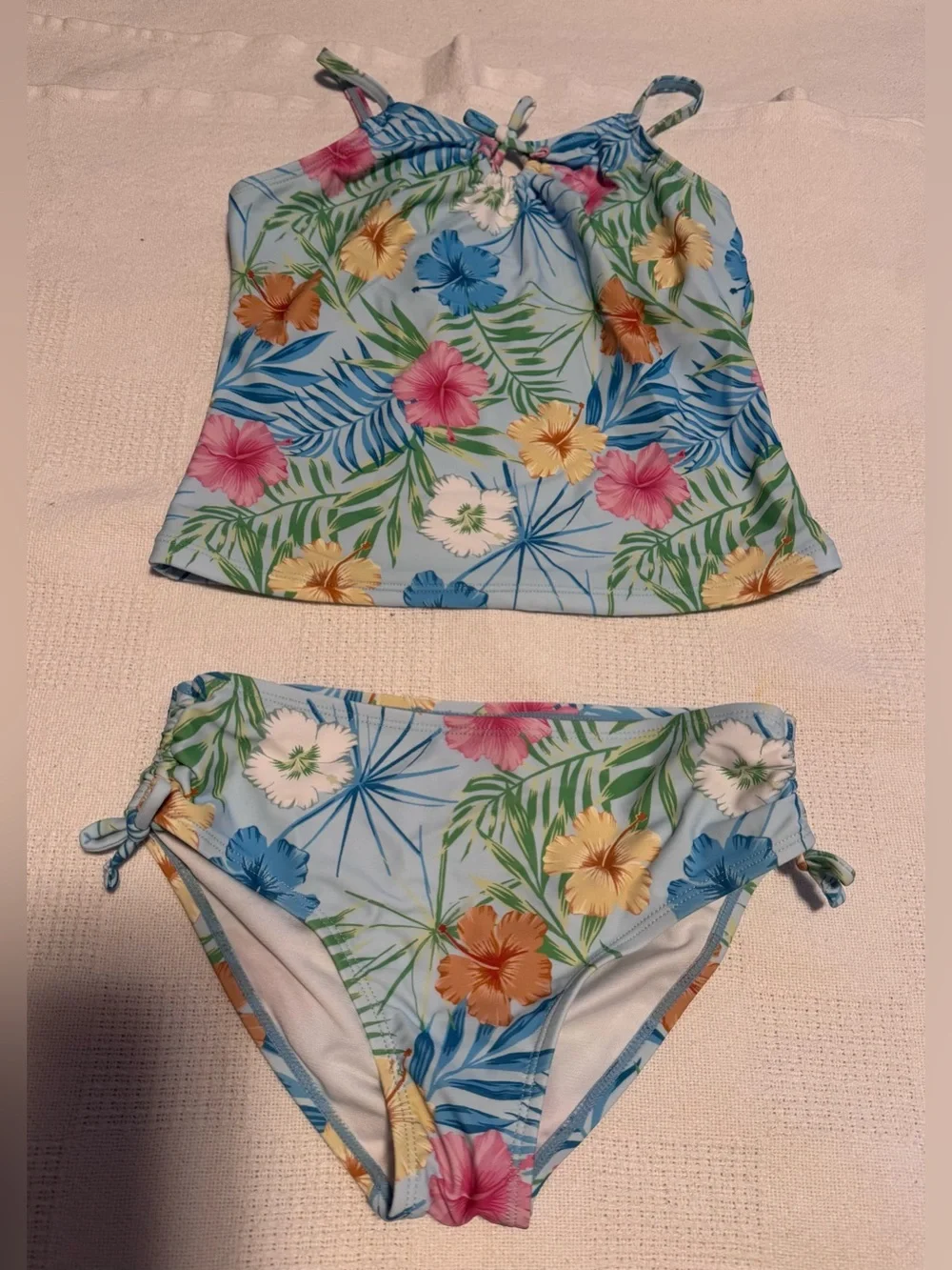 Laguna B Light Blue Tropical Floral Girls' Tankini Set